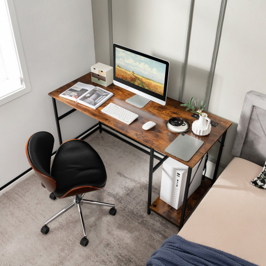 55 Inch Computer Desk with Charging Station and Storage Shelf