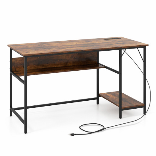 55 Inch Computer Desk with Charging Station and Storage Shelf