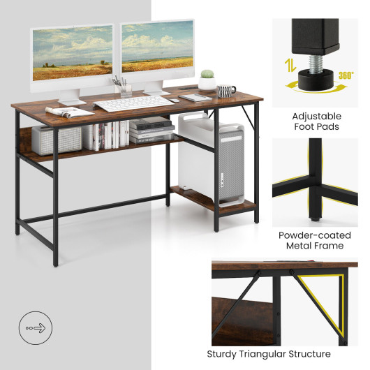 55 Inch Computer Desk with Charging Station and Storage Shelf