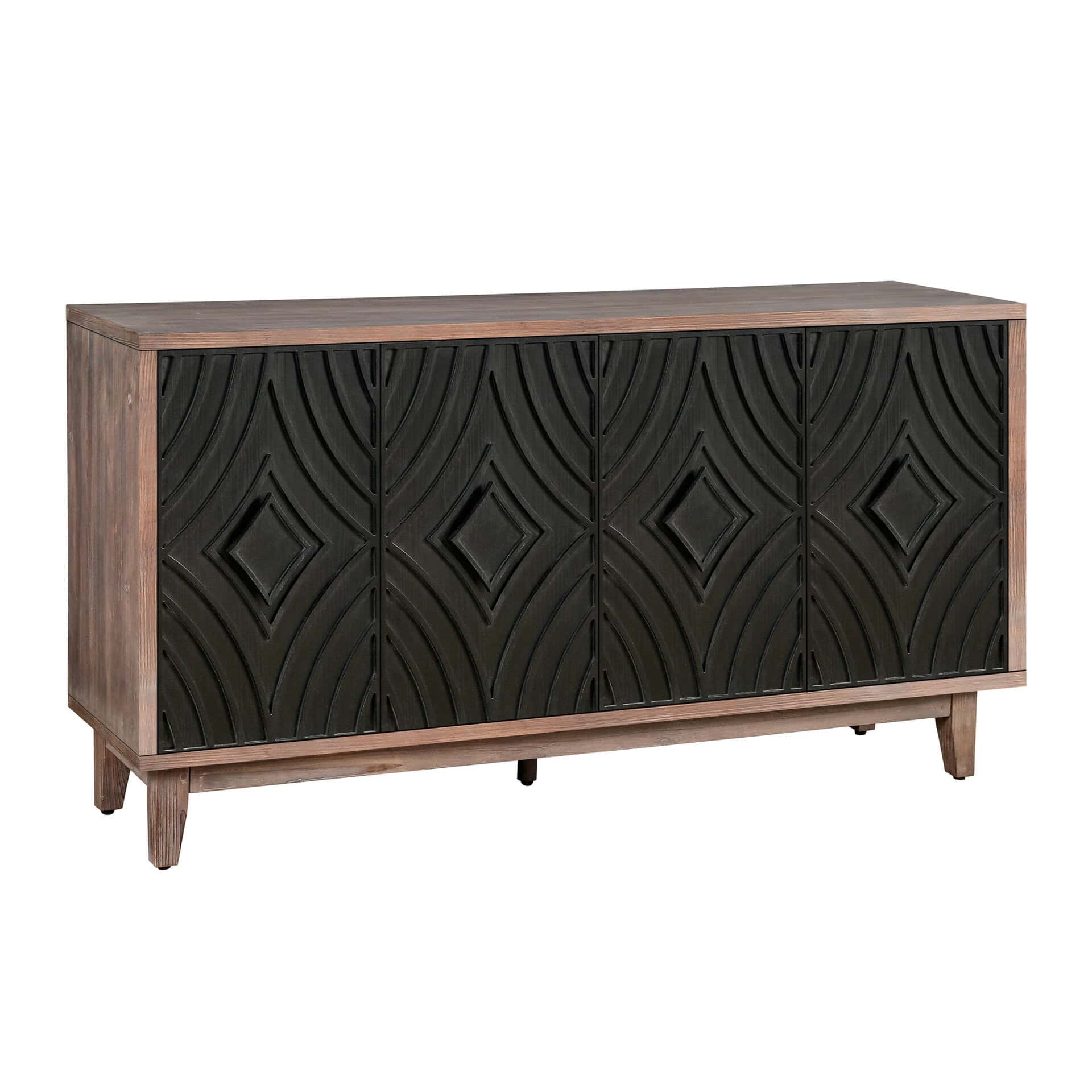 Distressed Brown and Charcoal Geometric Wood Sideboard with Storage