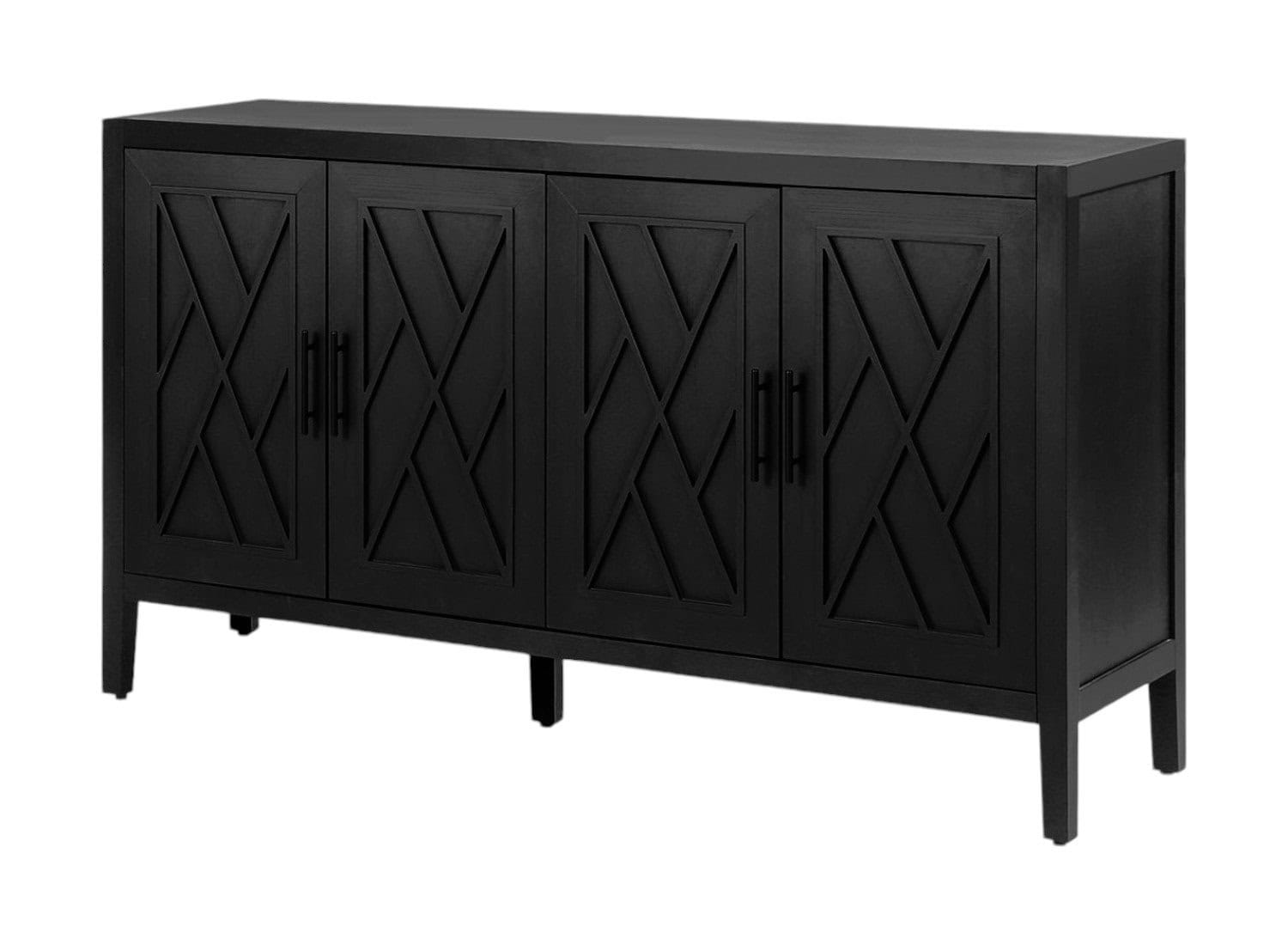 Black Distressed Four-Door Sideboard with Shelves and Storage