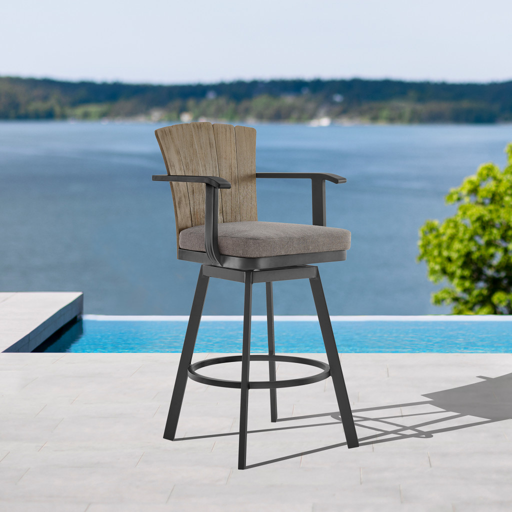 44-Inch Charcoal Swivel Outdoor Bar Stool with Footrest