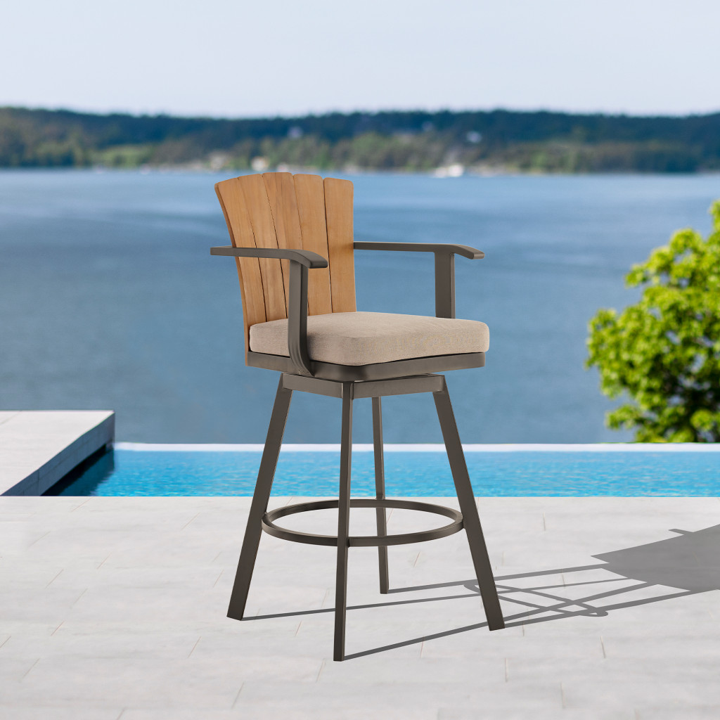 44-Inch Brown Metal Swivel Bar Stool with Footrest