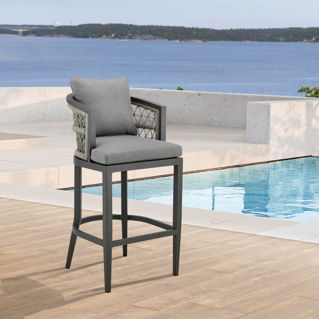 40-Inch Gray Metal Outdoor Bar Stool with Footrest