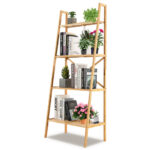58 Inch Bamboo Ladder Shelf with 4 Tiers for Storage