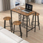 Rustic Industrial Bar Table Set with Wine Rack and Stools (5)