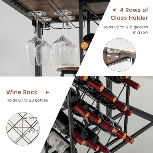 Rustic Industrial Bar Table Set with Wine Rack and Stools (5) - Image 6