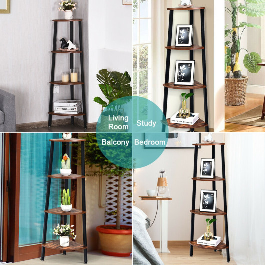 Industrial 4 Tier Corner Shelf Space-Saving Metal Storage Rack - Image 2