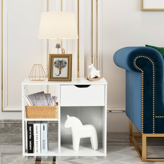 Modern 2-Tier Wooden Side Table with Drawer and Shelves - Image 2