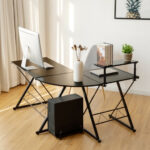 Space-Saving Reversible L-Shaped Desk with Shelf and CPU Stand