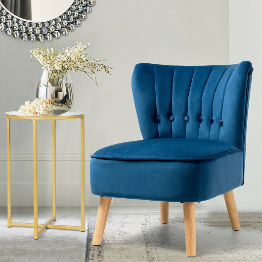 Velvet Armless Accent Chair with Tufted Cushion and Wood Legs
