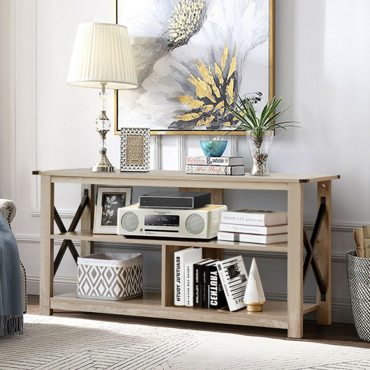 Rustic 3-Tier TV Stand with Open Shelves and Cable Management