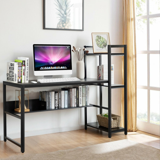 59-Inch Computer Desk with 4-Tier Shelves for Home Office