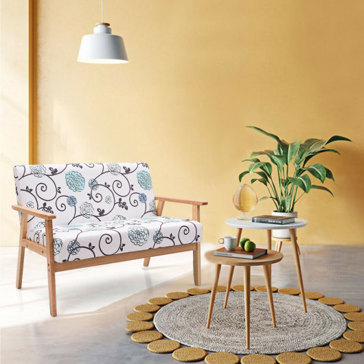 Compact Upholstered Loveseat with Floral Pattern and Wooden Frame
