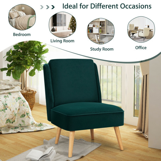 Velvet Armless Accent Chair with Rubber Wood Legs - Image 5
