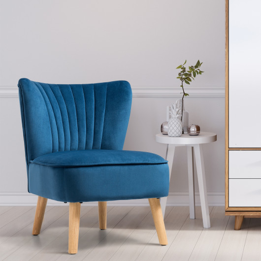 Velvet Upholstered Armless Chair with Wood Legs for Living Spaces