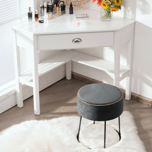 Velvet Round Ottoman Stool with Non-Slip Pads for Living Room