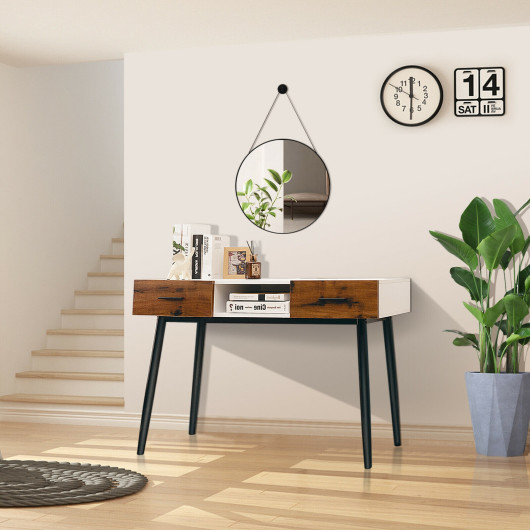 42 Inch Industrial Console Table with Drawers and Open Shelf - Image 2
