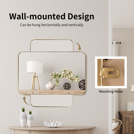 Wall-Mounted Rectangular Mirror with Metal Frame Rounded Corners