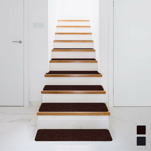 Non-Slip Washable Stair Treads Polyester Carpet Brown (Set of 15) - Image 3