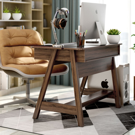 Vintage Writing Desk with Hidden Storage and Open Shelves
