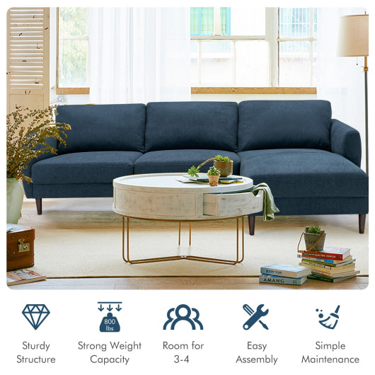 L Shaped Sectional Sofa with Chaise Lounge and Wood Legs