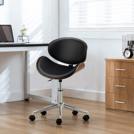 Mid-Century Adjustable Black Leather Office Chair with Swivel Base