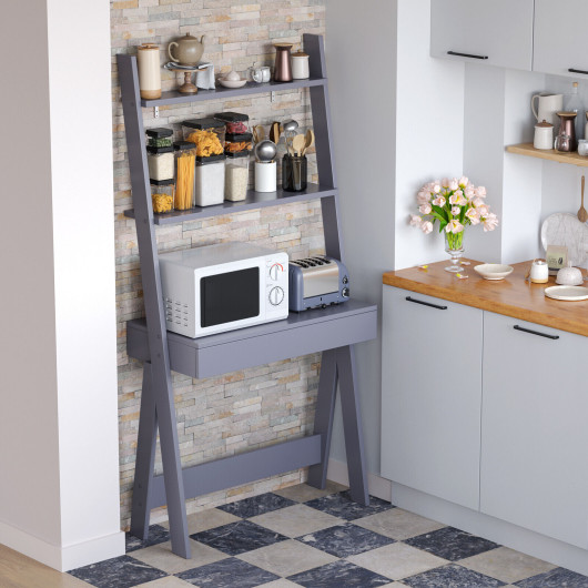 Ladder Shelf Desk with Drawer, Countertop, and 2 Shelves
