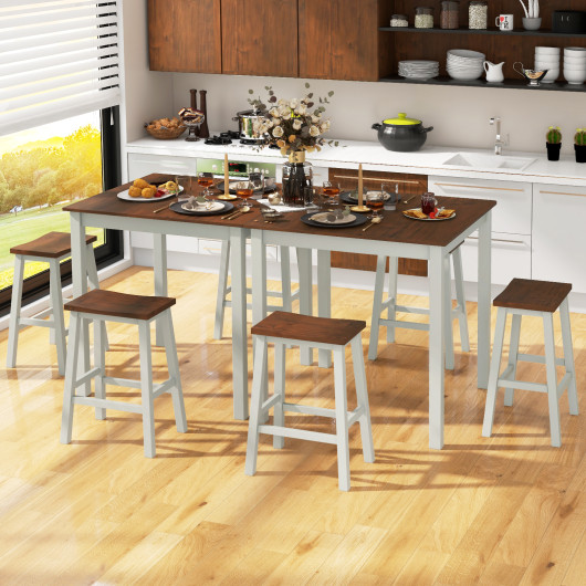 Ash Gray 5 Piece Dining Table Set with Saddle Stools (Set of 5) - Image 2