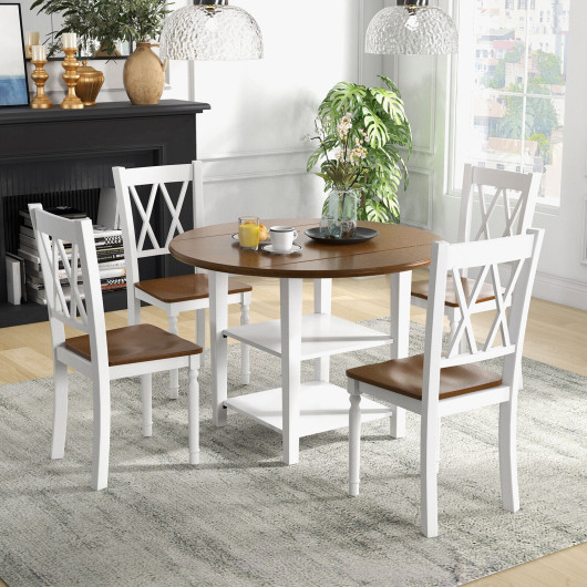 Round Drop Leaf Dining Table and Chairs Solid Wood (Set of 5) - Image 5