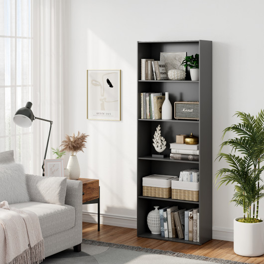 Modern 5-Shelf Storage Bookcase with Open Display Shelving