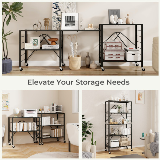 Adjustable Foldable 5-Tier Metal Storage Shelf with Wheels