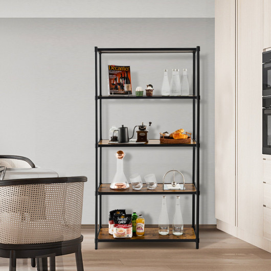 5-Tier Industrial Bookshelf with Metal Frame and Adjustable Shelves