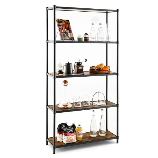 5-Tier Industrial Bookshelf with Metal Frame and Adjustable Shelves