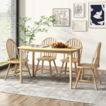 Farmhouse Wooden Dining Table and Windsor Chairs (Set of 5)