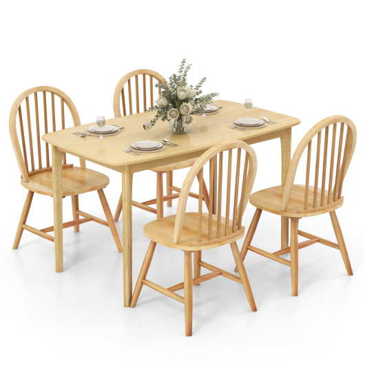 Farmhouse Wooden Dining Table and Windsor Chairs (Set of 5) - Image 2