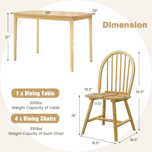 Farmhouse Wooden Dining Table and Windsor Chairs (Set of 5) - Image 3