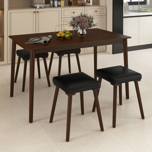 Space-Saving Dining Table and Upholstered Stools with Wood Legs (5-Piece) - Image 2
