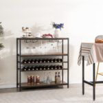 Industrial 5-Tier Wine Rack Table with Glass Holder and Storage