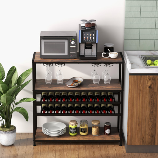 Industrial 5-Tier Wine Rack Table with Glass Holder and Storage - Image 2