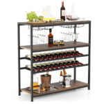 Industrial 5-Tier Wine Rack Table with Glass Holder and Storage