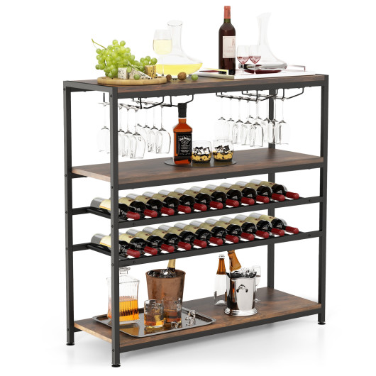 Industrial 5-Tier Wine Rack Table with Glass Holder and Storage - Image 3