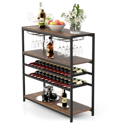 Industrial 5-Tier Wine Rack Table with Glass Holder and Storage - Image 4