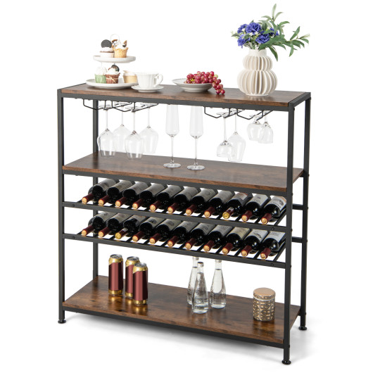 Industrial 5-Tier Wine Rack Table with Glass Holder and Storage - Image 6