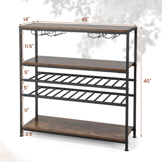 Industrial 5-Tier Wine Rack Table with Glass Holder and Storage - Image 5