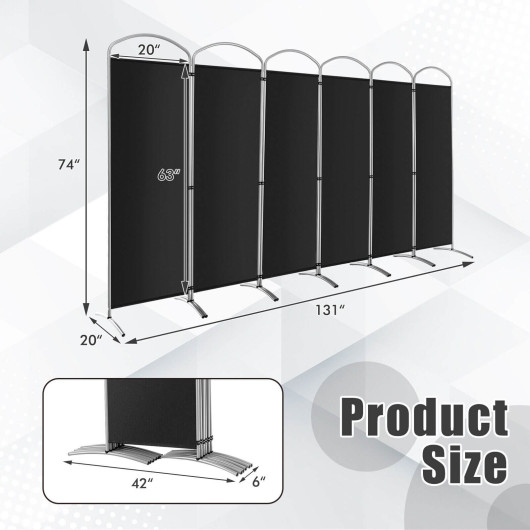 6 Panel Freestanding Folding Privacy Screen with Durable Metal Base
