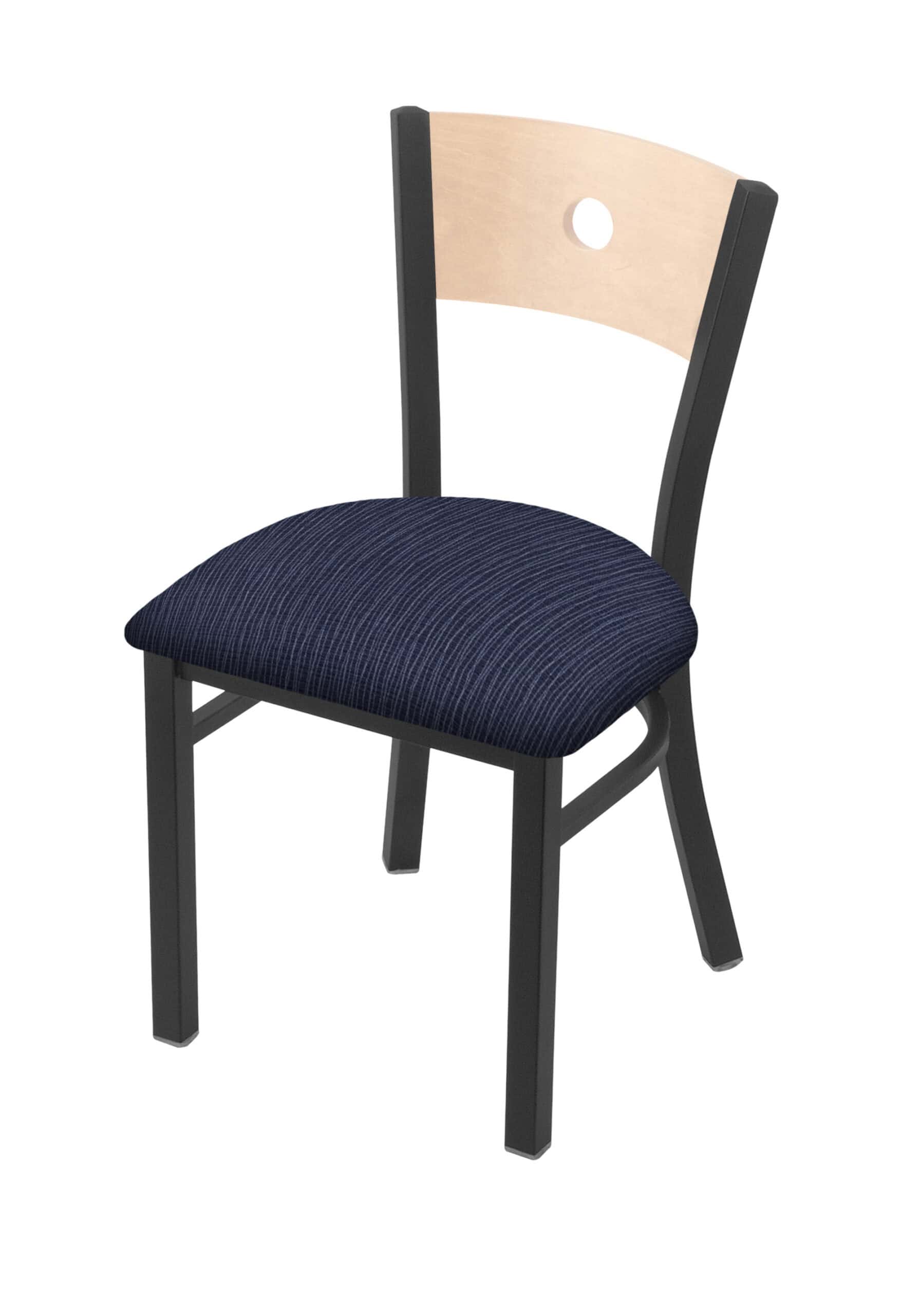18-inch natural finish wood keyhole back chair with steel frame, pewter finish, and graph anchor seat