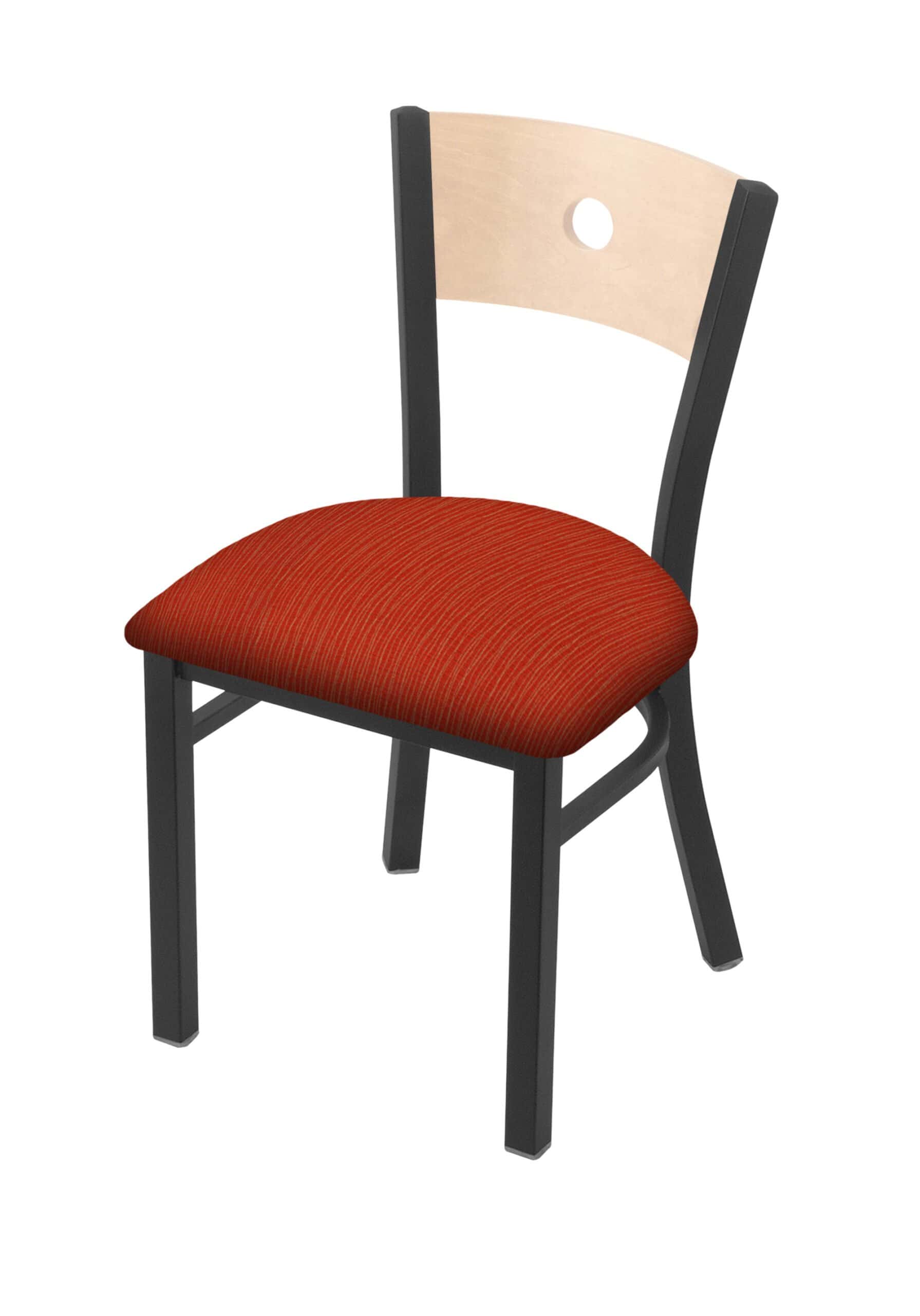 18-inch natural finish wood keyhole back chair with steel frame, pewter finish, and graph poppy seat