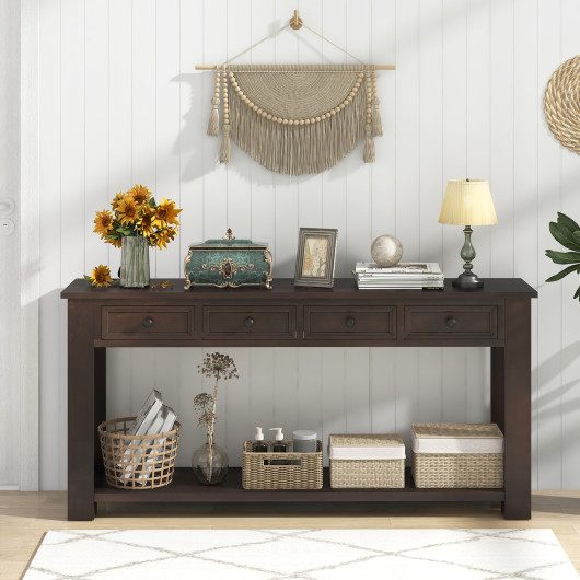 Farmhouse Console Table with Storage Drawers and Shelf Espresso
