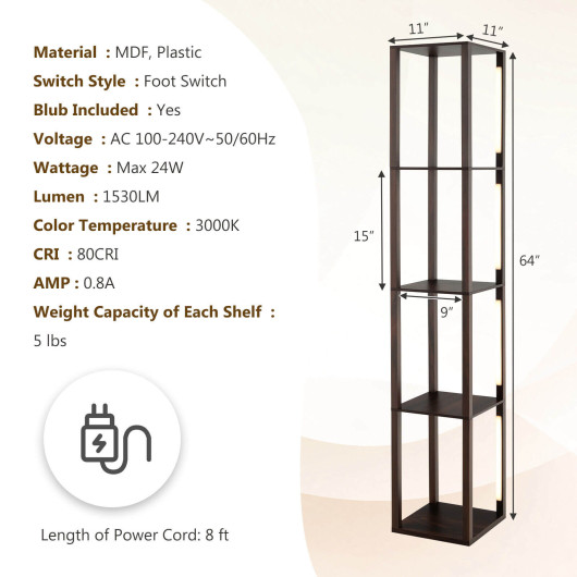64 Inch Modern Floor Lamp with Shelves and Dimmable LED Bulbs - Image 11